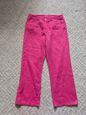 Vintage Y2K 2000s Ralph Lauren Hot Pink Linen Cropped Pants Flowy Summer Vtg